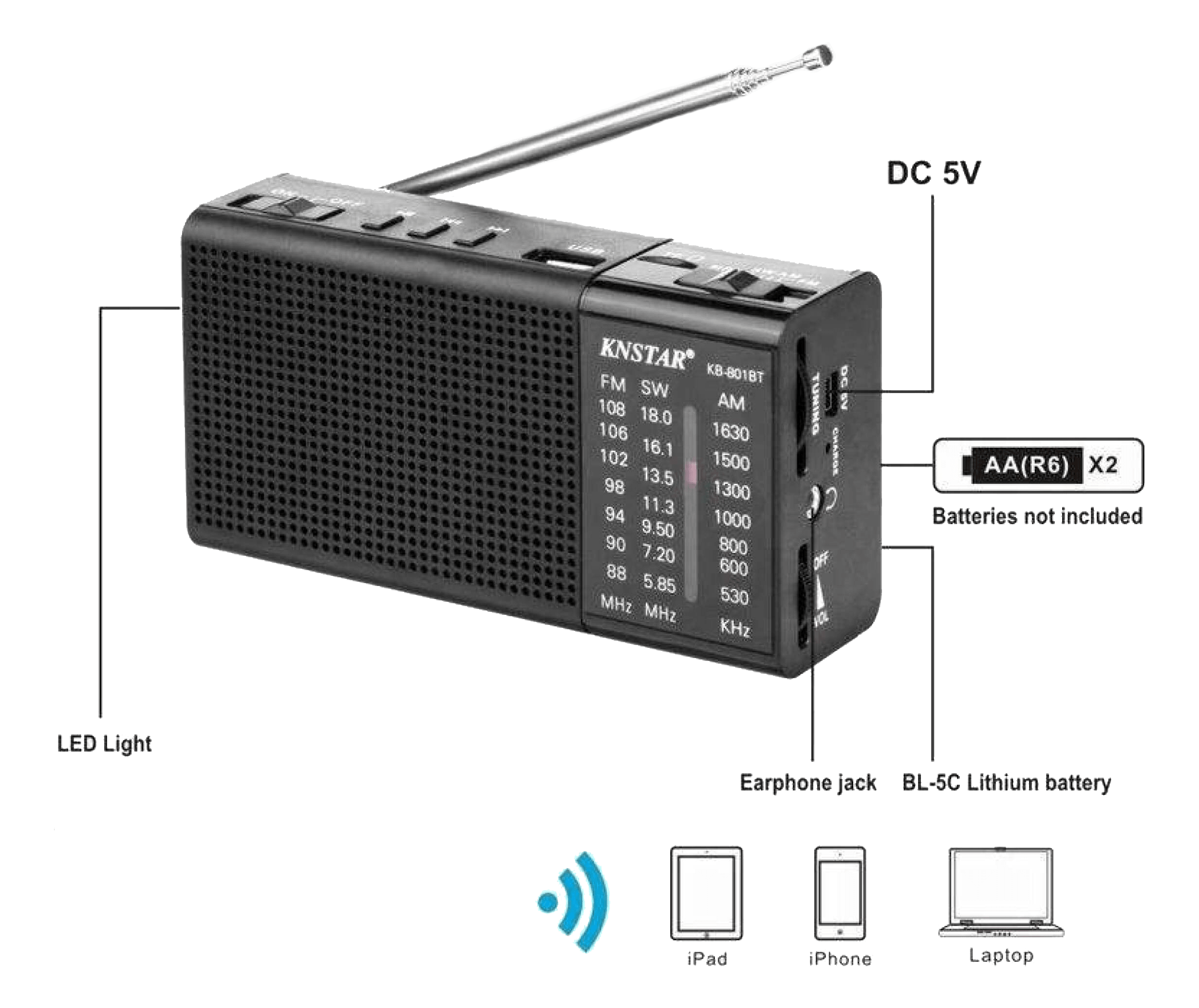  رادیو کی ان استار KNSTAR KB-801BT 